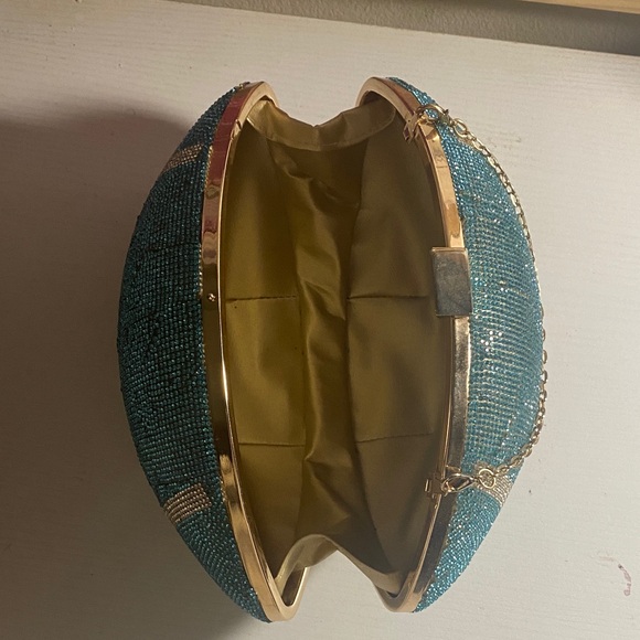 Blue Rhinestone Football Clutch - Picture 2 of 3